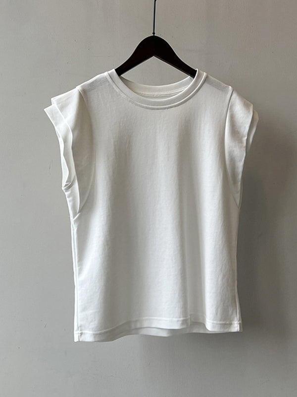 Split-Joint Loose Sleeveless Round-neck T-Shirts Tops
