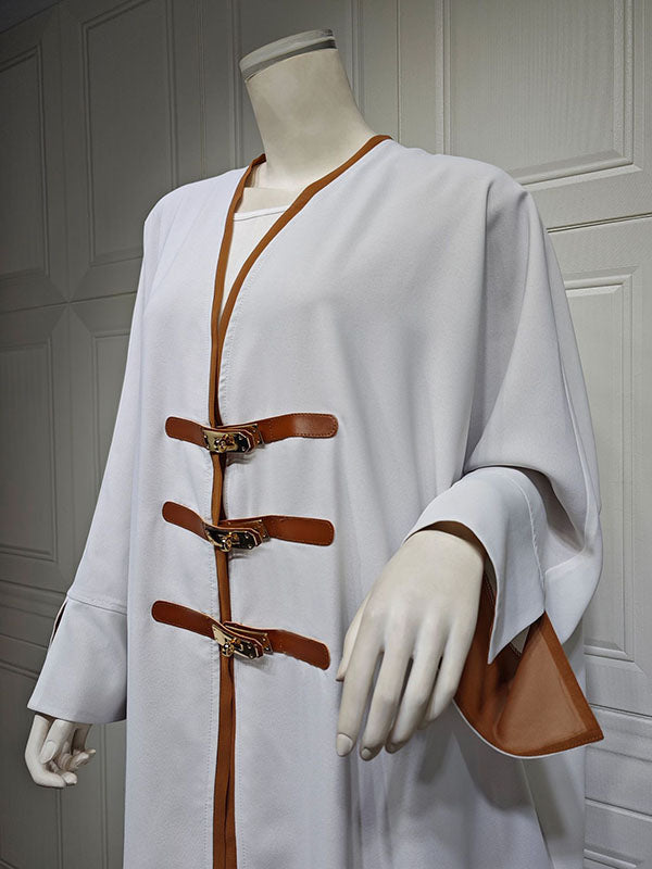 Contrast Color Muslim Split-Joint Loose V-neck Muslim Abaya Cover-Ups Tops