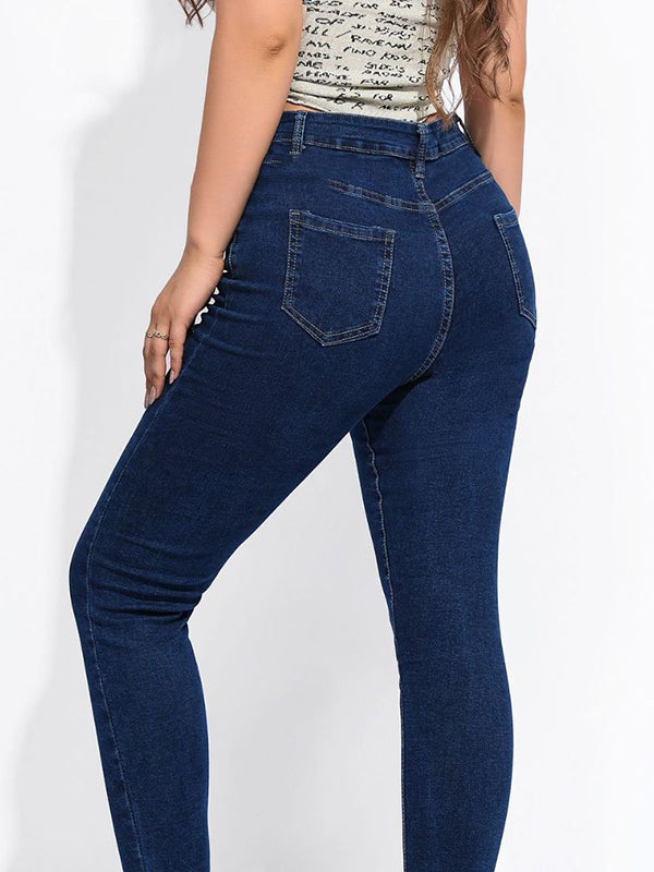 High-Waisted Split-Joint Skinny Leg Jean Pants Bottoms