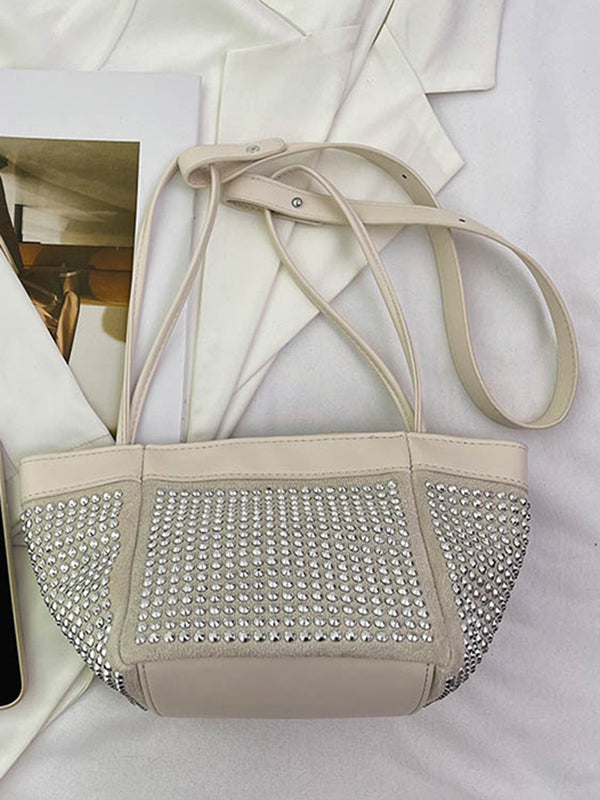 Rhine Stones Shiny Split-Joint Zipper Handbags Crossbody Bags