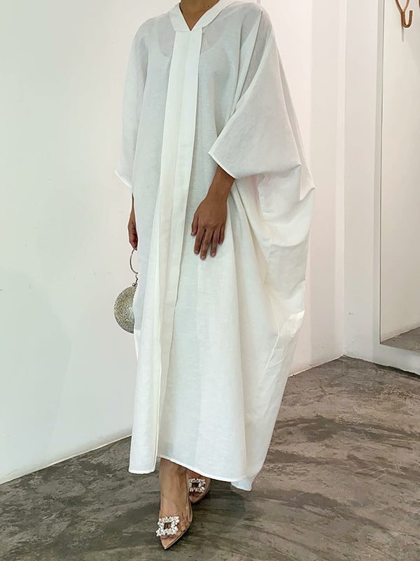 Solid Color Batwing Sleeves Long Sleeves V-Neck Maxi Dresses