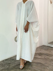 Solid Color Batwing Sleeves Long Sleeves V-Neck Maxi Dresses