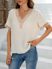 Hollow Split-Joint Loose Short Sleeves V-Neck T-Shirts