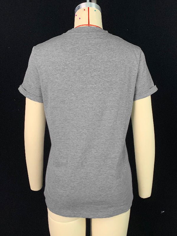 Solid Color Short Sleeves Round-neck T-Shirts Tops