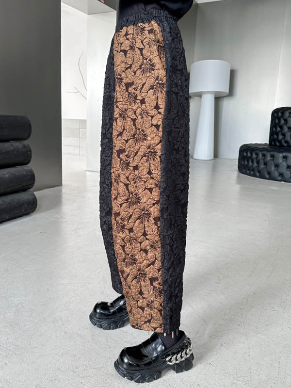 Jacquard A-Line High-Low Asymmetric Contrast Color Vest Top + Elasticity Pants Bottom Two Pieces Set