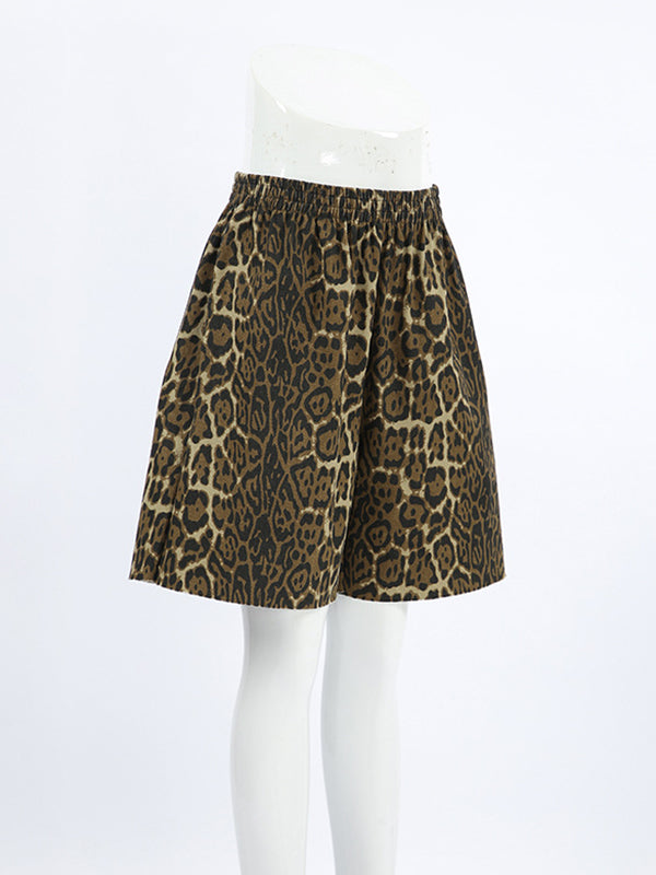 Elasticity Leopard Pockets Split-Joint Zipper High Waisted Loose Shorts Bottoms