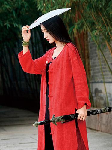 Blue&Red Frog Ramie Cotton Linen Outwear Cardigan