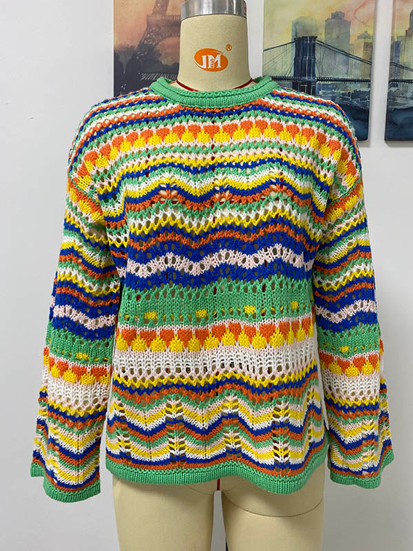 4 Colors Loose Contrast Color Round-Neck Sweater Top