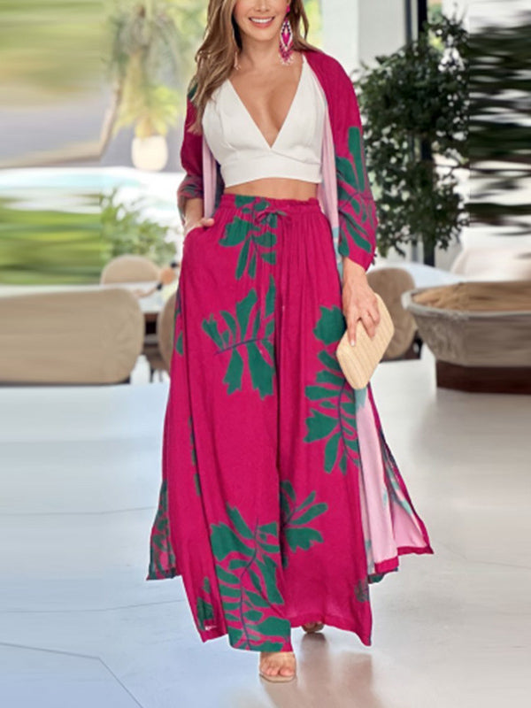 Flower Print Pockets Loose Two Pieces Set Pants Set