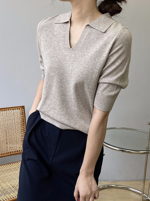 7 Colors Urban Solid Color Half Sleeves Knitting Shirt Top