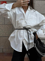 Buttoned Pockets Solid Color Long Sleeves Loose Lapel Blouses&Shirts Tops