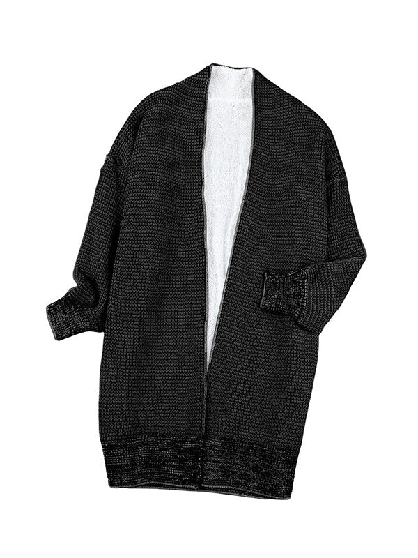 Keep Warm Solid Color Long Sleeves Loose Collarless Cardigan Tops