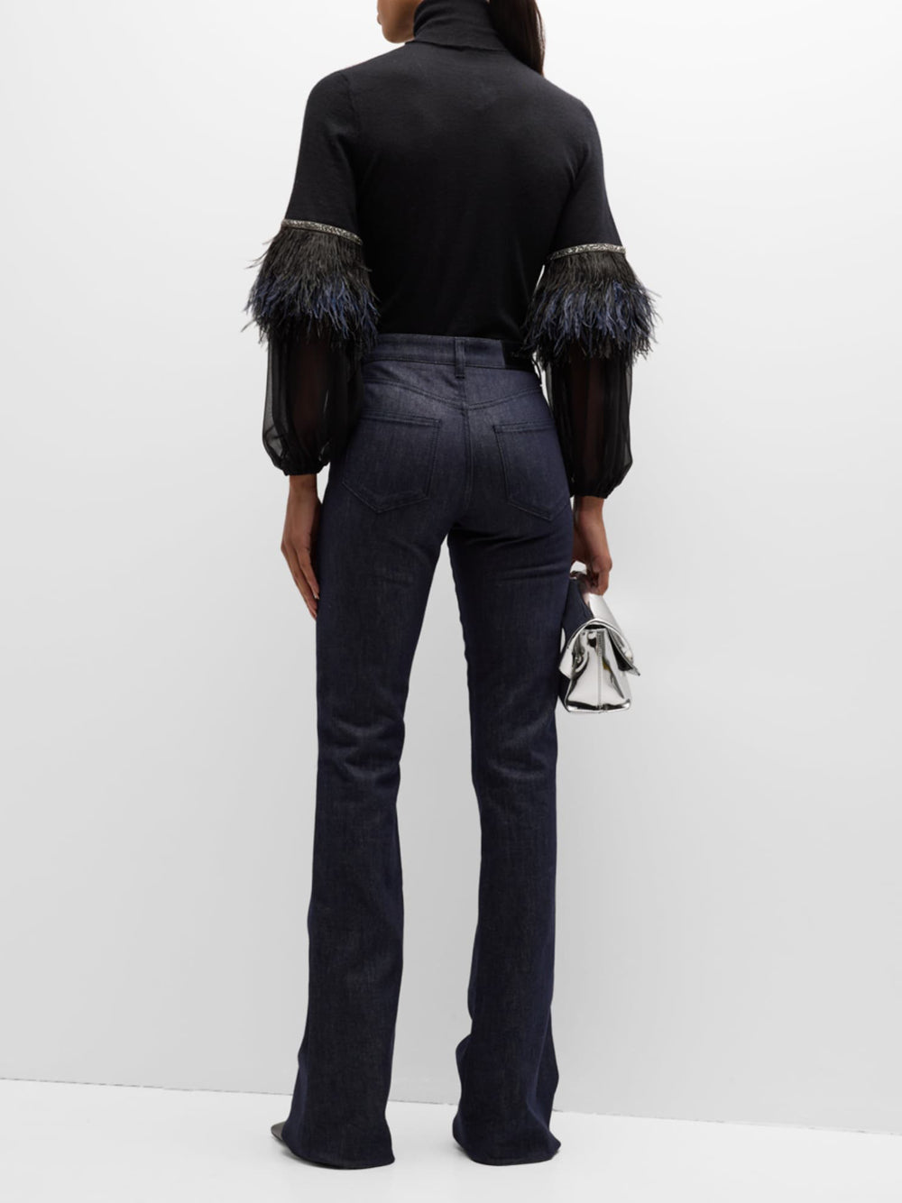 Feathers Solid Color Split-Joint Loose Wrap High-neck Blouses&shirts Tops