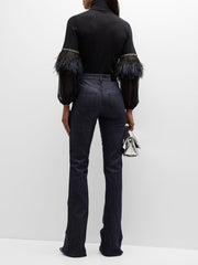 Feathers Solid Color Split-Joint Loose Wrap High-neck Blouses&shirts Tops