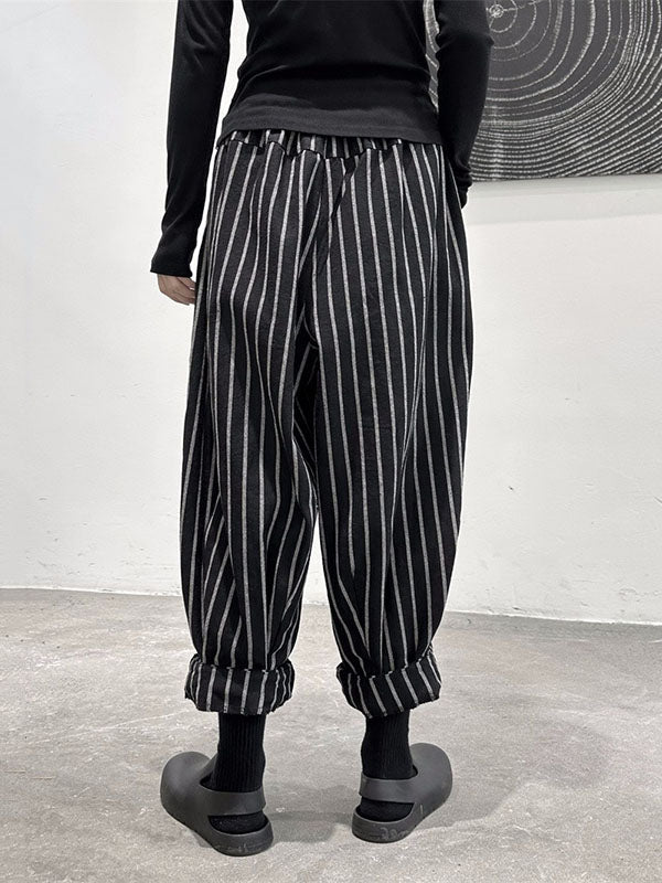 High-Waisted Split-Joint Striped Patterns Harem Pants Loose Trousers Pants