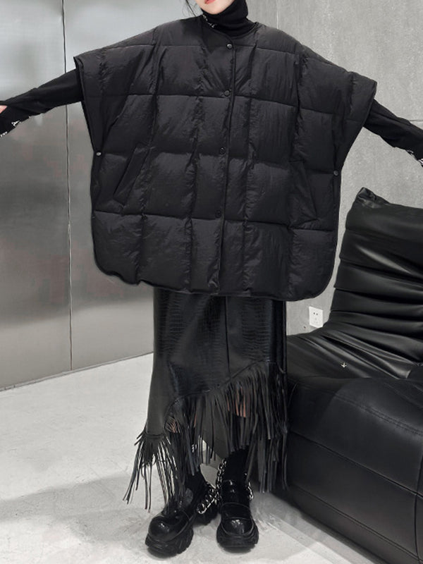 Solid Color Split-Joint Batwing Sleeves Loose Round-Neck Padded Coat
