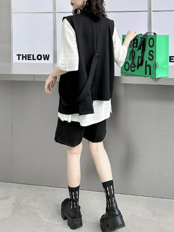 Asymmetric Split-Joint Tied Waist Loose Sleeveless V-neck Vest Outerwear