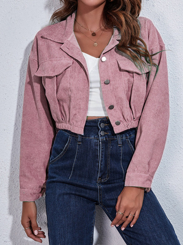 Buttoned Elasticity Pleated Long Sleeves Loose Lapel Outerwear Jackets
