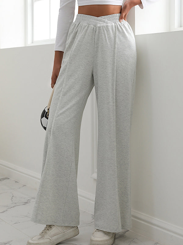 Elasticity Solid Color High Waisted Wide Leg Trousers Pants