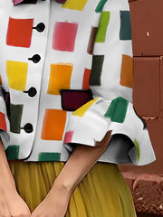Flared Sleeves Multi-Colored Plaid Lapel Collar Jackets Outerwear