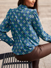 Lace-Up Printed Long Sleeves Loose Lapel Blouses&Shirts Tops