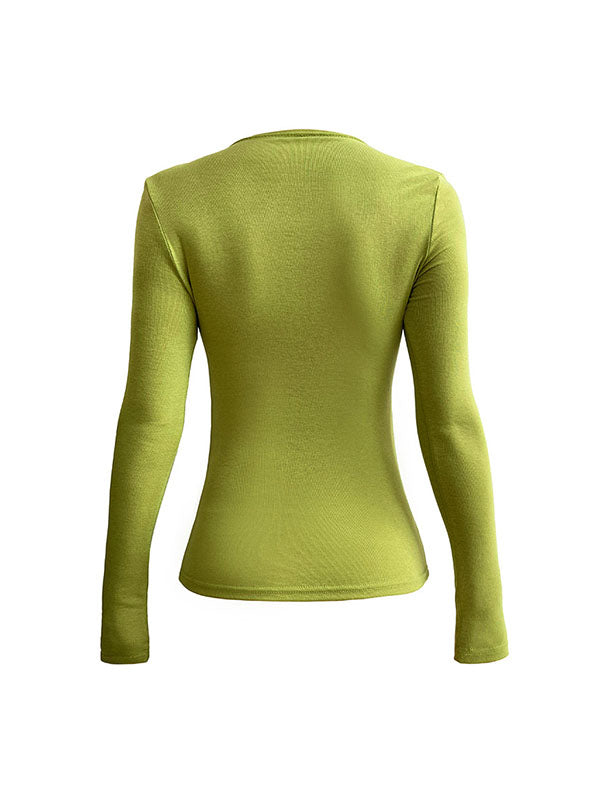 Solid Color Long Sleeves Skinny Square-neck T-Shirts Tops