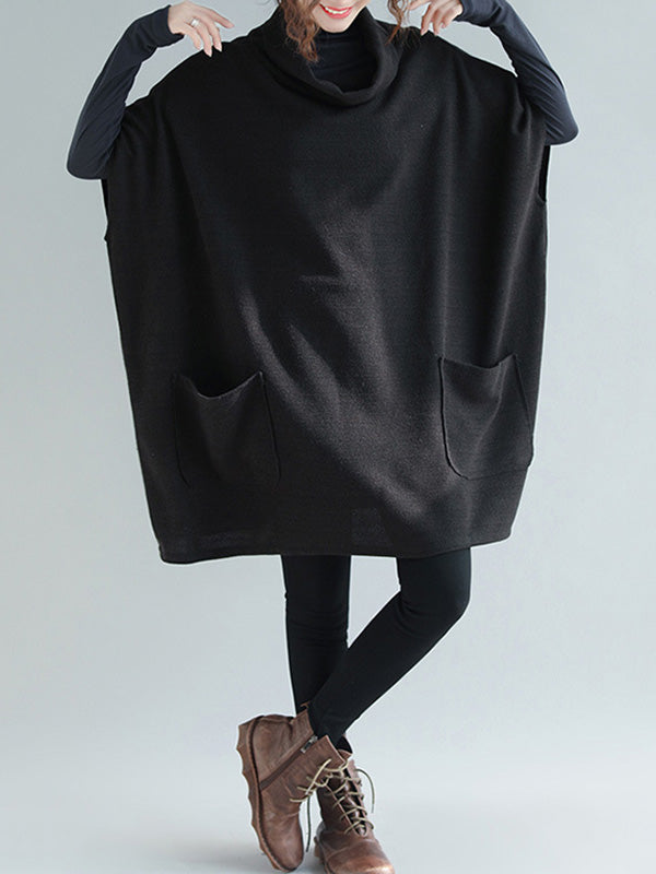 Artistic Retro Batwing Sleeves Half Sleeves Solid Color Heaps Collar Pullovers