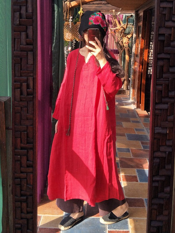 100% Linen Manual Embroidered Long Dress