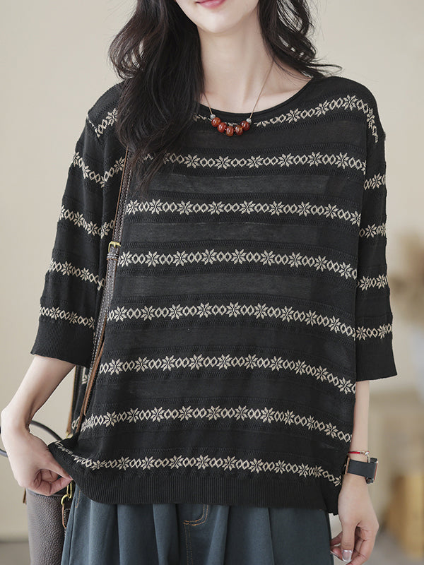 Printed Half Sleeves Loose Round-neck T-Shirts Tops