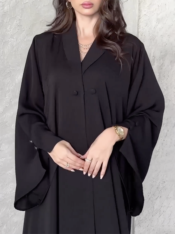 Solid Color Loose Buttoned Pleated Lapel Collar Long Sleeves Maxi Dresses