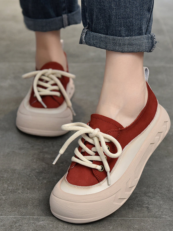 Contrast Color Lace-Up Platform Shoes Casual Shoes