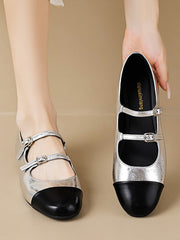 Belt Buckle Round-Toe Split-Joint Mary Janes Flat Shoes