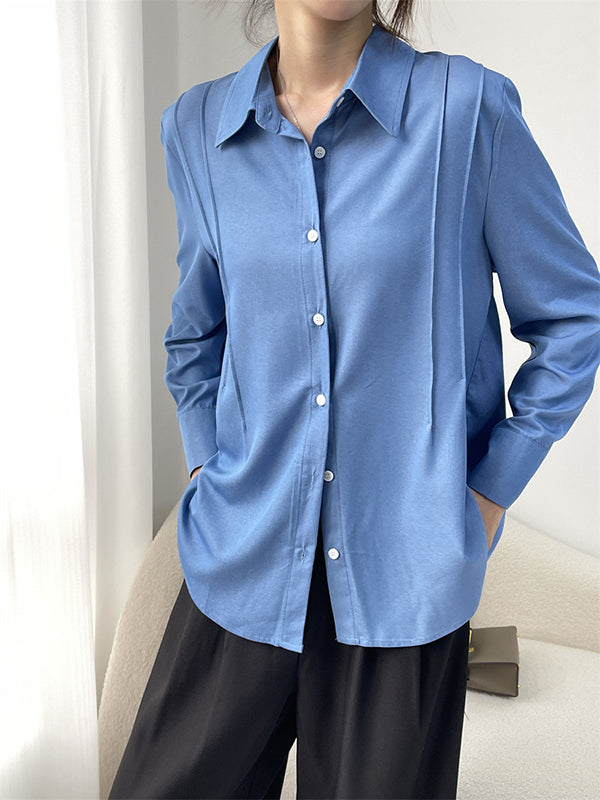 Pleated Split-Joint Long Sleeves Loose Lapel Blouses&Shirts Tops