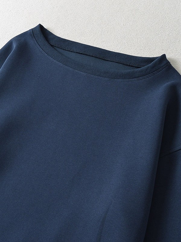 Solid Color Split-Joint Long Sleeves Loose Round-neck Sweatshirt Tops