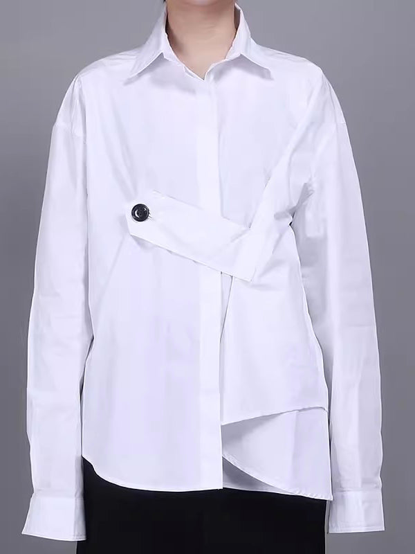 Loose Long Sleeves Asymmetric Buttoned Lapel Inner Shirts + Outer Sweatshirt Two Pieces Set