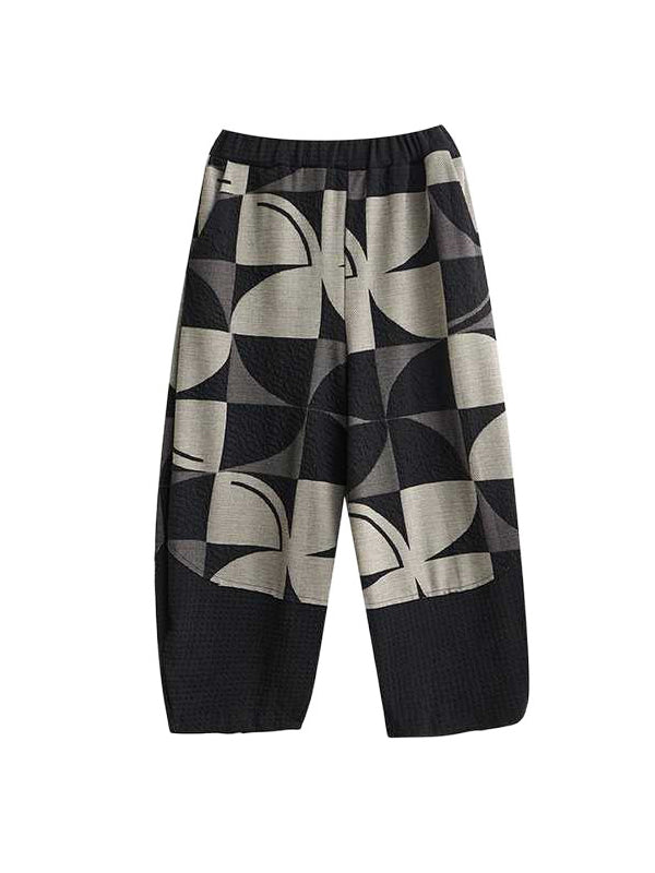 Asymmetric Buttoned Long Sleeves Printed Stand Collar Sweatshirt Top + Harem Pants Pants Bottom Two Pieces Set