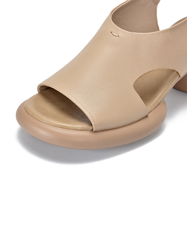 Hollow Open Toe Solid Color Block Heel Sandals