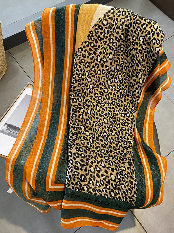 Vintage Ramie Cotton Leopard Printed Scarf