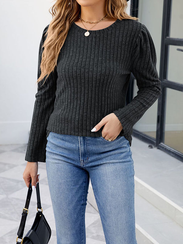 Solid Color Long Sleeves Round-Neck T-Shirts