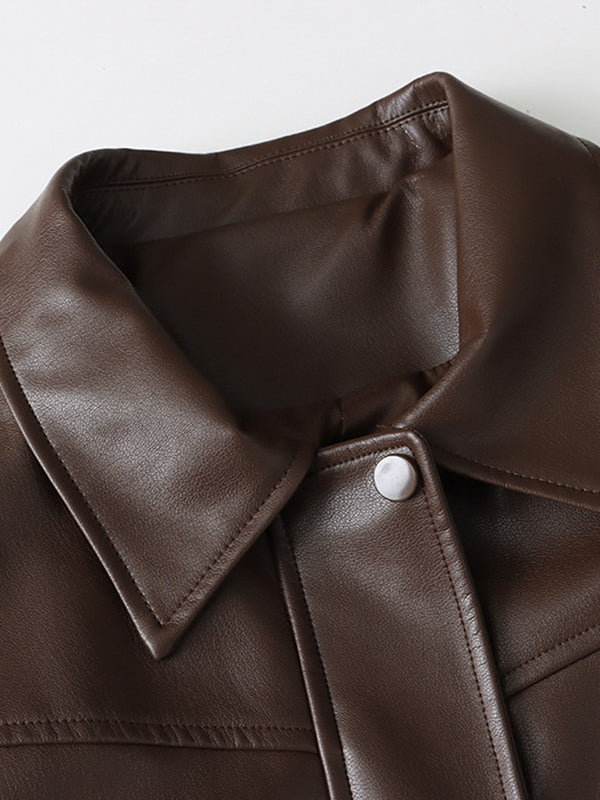 Solid Color Split-Joint Zipper Long Sleeves Loose Lapel Jackets&Coats