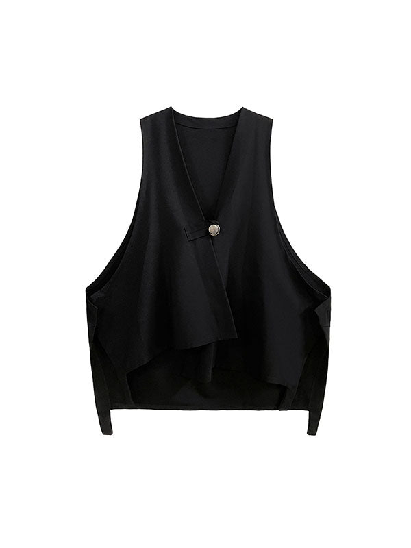 Buttoned High-Low Loose V-Neck Vest Outerwear