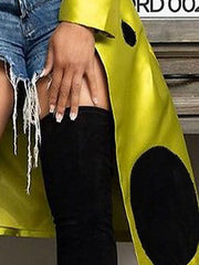 Pleated Polka-Dot Split-Joint Long Sleeves Loose Round-Neck Outerwear