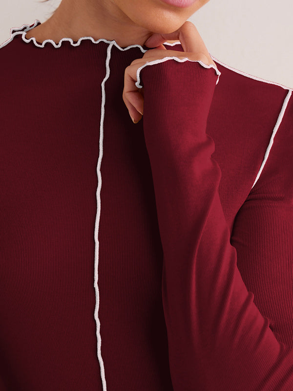Solid Color Long Sleeves Skinny Round-Neck T-Shirts