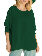 Elasticity Solid Color Split-Joint Half Sleeves Loose Round-Neck T-Shirts Tops