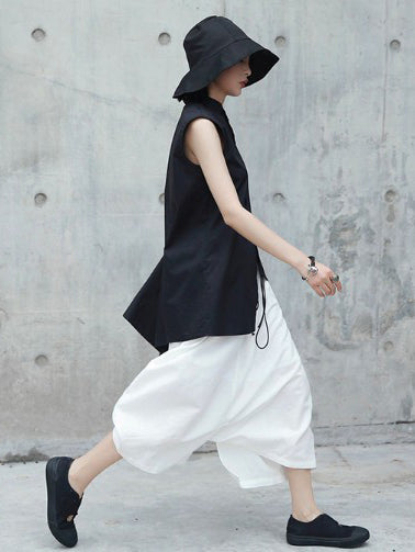 Loose White Linen Split-Side Harem Pants