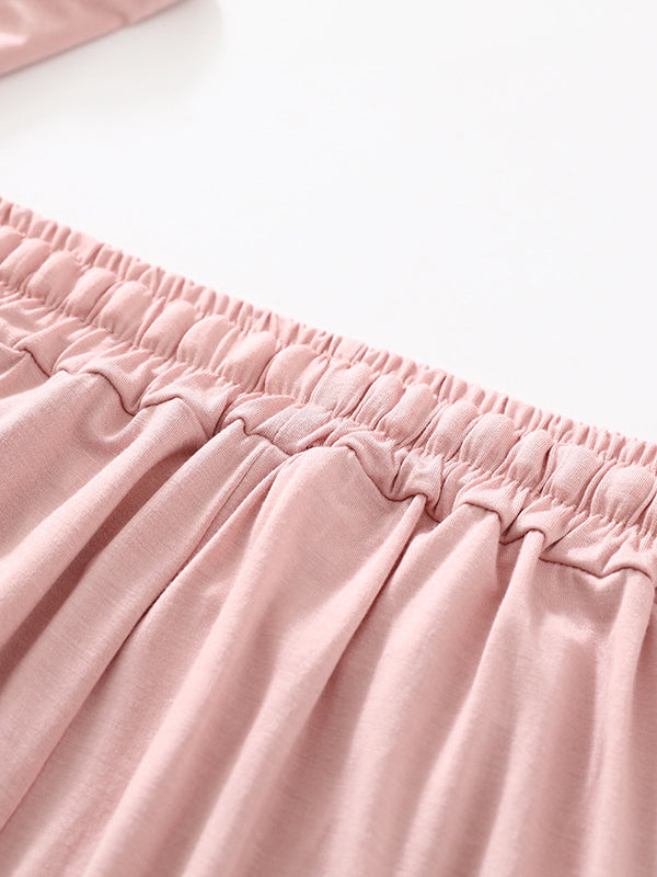 Drawstring Elasticity Pleated Solid Color Loose Sleeveless Round-neck Pajama Sets