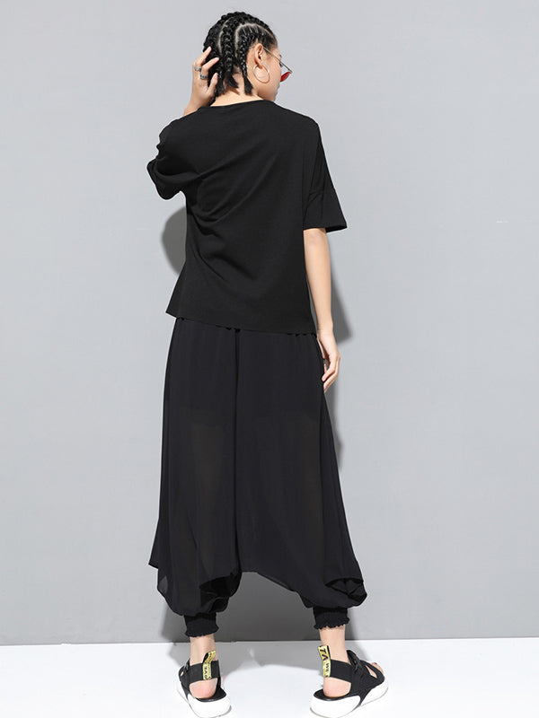 Original Irregularity Split-Joint Solid T-Shirts Tops
