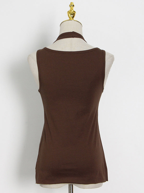 False Two Solid Color Sleeveless Vest Tops