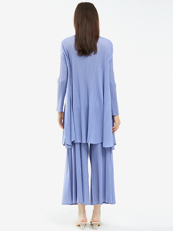 Urban Pleated Solid Color V-Neck Long Sleeves T-Shirt&Flared Pantstwo Pieces Set