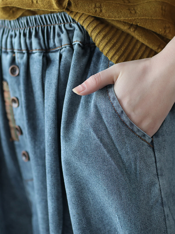 Harem Pants Loose Buttoned Elasticity Jean Pants Bottoms